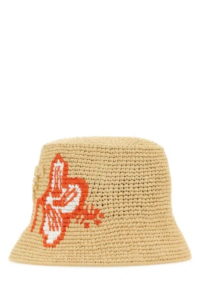 Prada Woman Raffia Bucket Hat In Brown