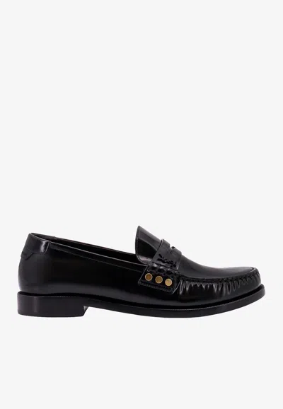Saint Laurent Almond-toe Leather Loafers In Black