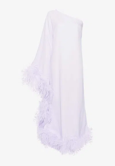 Taller Marmo Balear One-shoulder Feathered Maxi Dress In Lilac