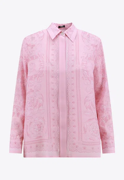 Versace Barocco Print Silk Shirt In Pink