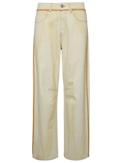 Palm Angels Ivory Cotton Jeans In Beige