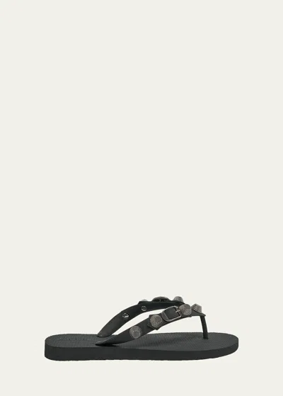 Balenciaga Cagole Studded Flip Flop Sandals In Blacksilver
