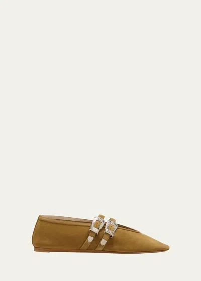 Le Monde Beryl Suede Buckle Claudia Ballet Flats In Taupe