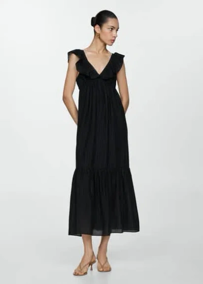 Mango Ruffled Printed Dress Black In Noir