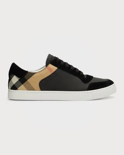 Burberry Men's Reeth Leather House Check Low-top Trainers, Black