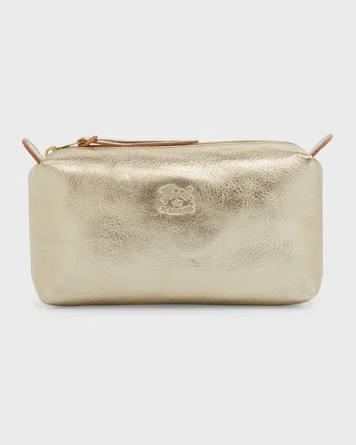 Il Bisonte Classic Zip Leather Cosmetic Bag In Champagne