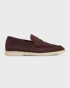 Loro Piana Men's Summer Walk Suede Loafers In Black Cherry