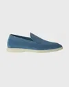 Loro Piana Men's Summer Walk Suede Loafers In Blu Verditer