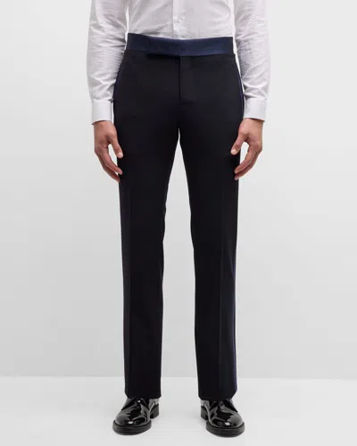 Giorgio Armani Men's Soho Satin-trim Tuxedo Trousers In Solid Blue Navy