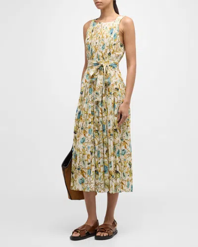 Ulla Johnson Annabeth Pleated Sleeveless Midi Dress In Flora