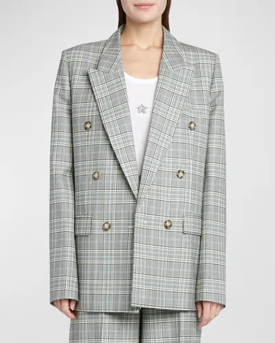Stella Mccartney Check Double-breasted Oversized Jacket In Blue Ivory