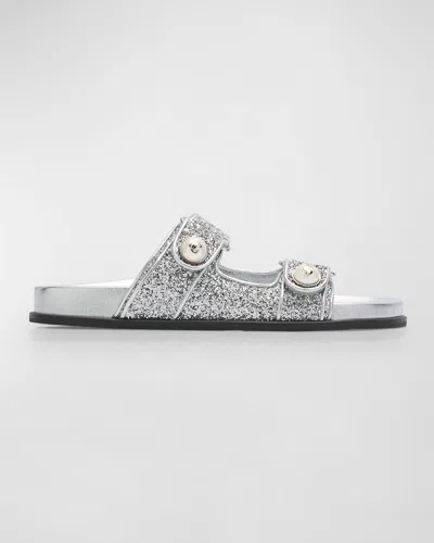 Jimmy Choo Fayence Glitter Leather Sandals In Silver