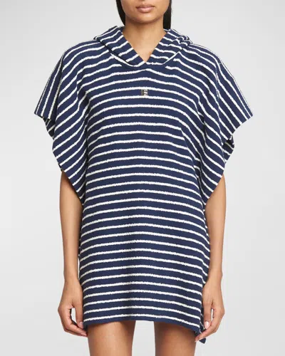 Givenchy Striped Towelling Hooded Poncho In Navy Natural