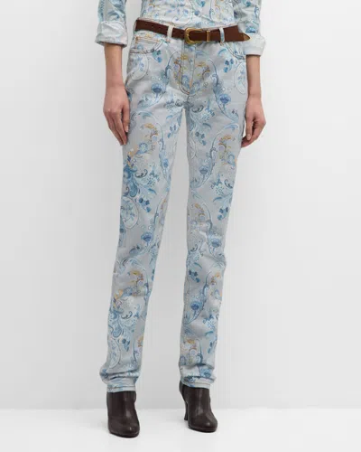 Etro Mid-rise Etch Paisley Skinny Jeans In Lt Blue Print