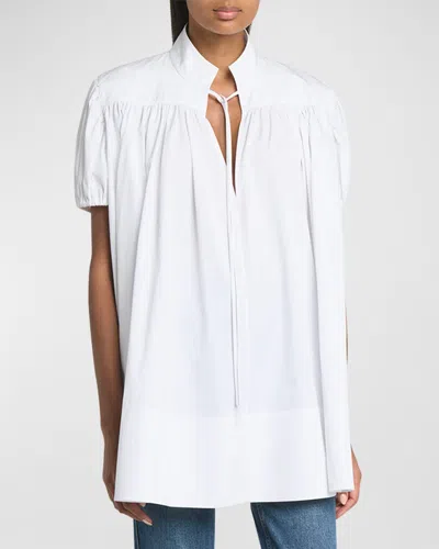 Co Gathered Short-sleeve Tton Tunic Top In White