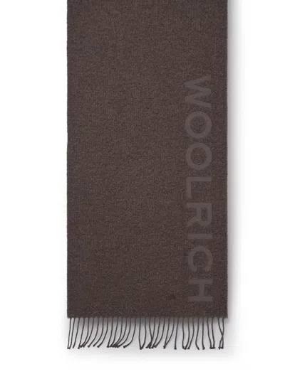 Woolrich Light Dove Gray Alpaca Blend Logo Scarf In Beige