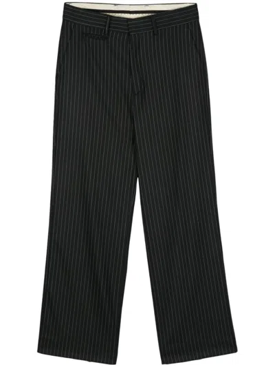 Canaku Pinstripe Straight-leg Trousers In Black  
