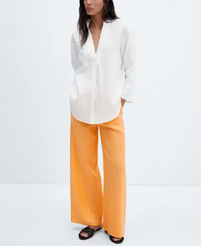 Mango Linen-blend Elastic Waist Trousers Clementine