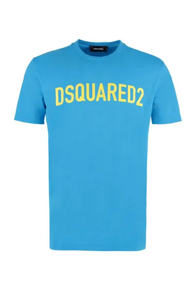 Dsquared2 Printed Stretch Cotton T-shirt In Blue