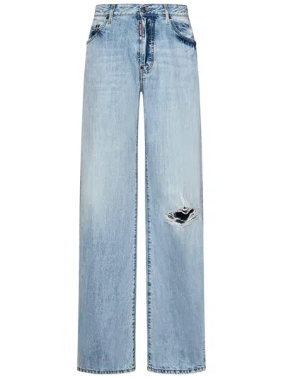Dsquared2 Distressed Light Palm Beam Wash 642 Jeans In Blue