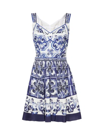 Dolce & Gabbana Majolica-print Bustier Minidress In Blue
