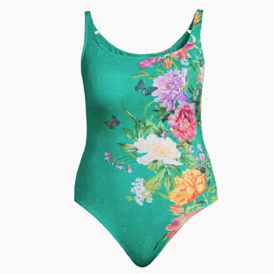 Johnny Was Peacock Goza Tank One Piece Swimsuit In Green
