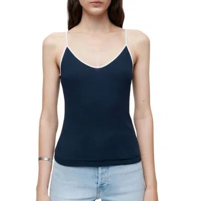 Re/done 90's Spaghetti Strap Tank Top In Navy With Ivory In Blue