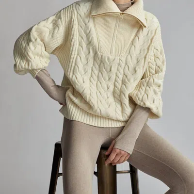 Varley Daria Half Zip Cable Knit Sweater In Winter White
