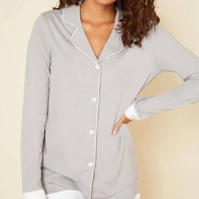 Cosabella Bella Long Sleeve Top & Boxer Pajama Set In Dove Gray/white In Grey