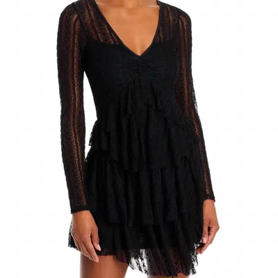 Loveshackfancy Yana Tiered Ruffle Lace Mini Dress In Black