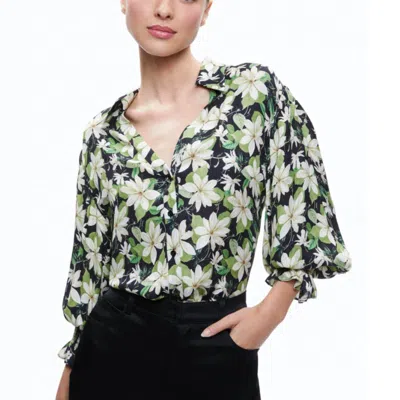 Alice And Olivia Julius Floral-print Satin-twill Blouse In Green
