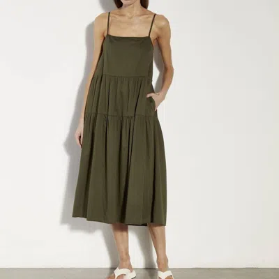 Enza Costa Cool Cotton Strappy Tiered Dress In Dark Olive In Green