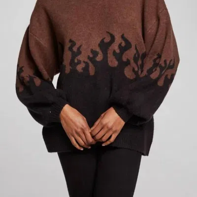 Chaser Foxy Sweater Flames Golden Pullover In Cocoa Brown
