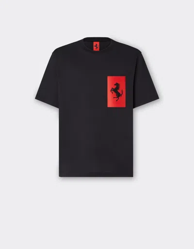 Ferrari Logo-patch Crew Neck T-shirt In Black