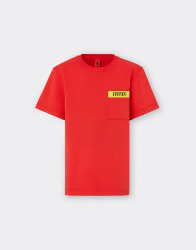 Ferrari Logo Cotton T-shirt In Rosso Corsa