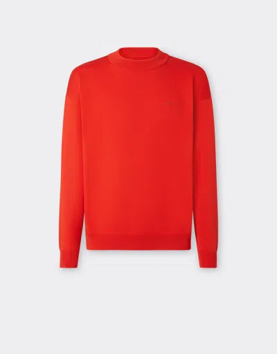 Ferrari Logo Cotton & Silk Knit Sweater In Rosso Dino
