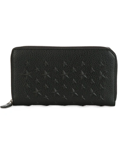 Jimmy Choo Carnaby Black Grainy Leather Travel Wallet With Stars