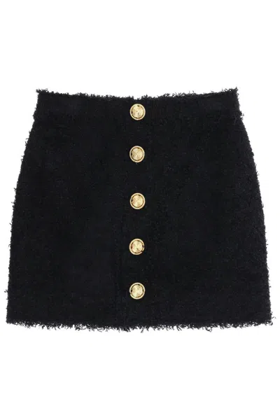 Balmain Mini Skirt In Monochrome Tweed In Black