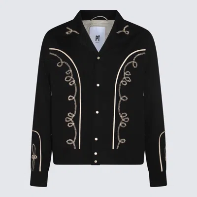 Pt Torino Black Cotton Casual Jacket