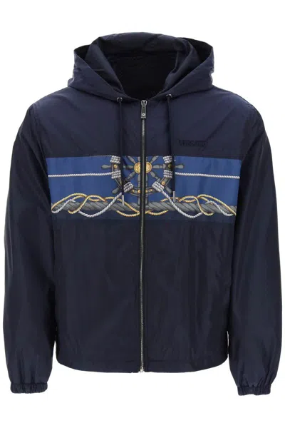 Versace Nautical Hooded Jacket In Blue