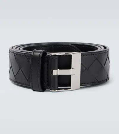 Bottega Veneta Intrecciato Leather Belt In Black