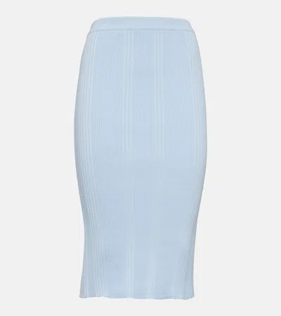 Bottega Veneta Ribbed-knit Cotton Midi Skirt In Blue