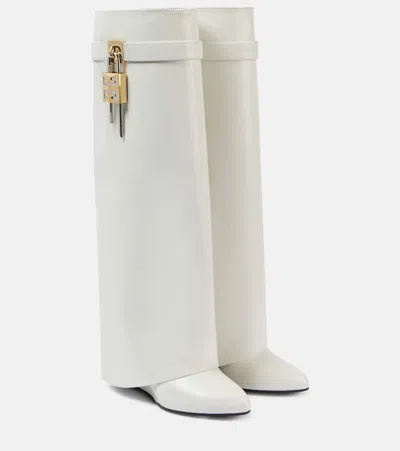Givenchy Shark Lock Leather Knee-high Boots In White