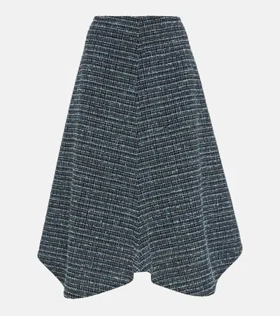 Bottega Veneta Asymmetric Tweed Midi Skirt In Blue