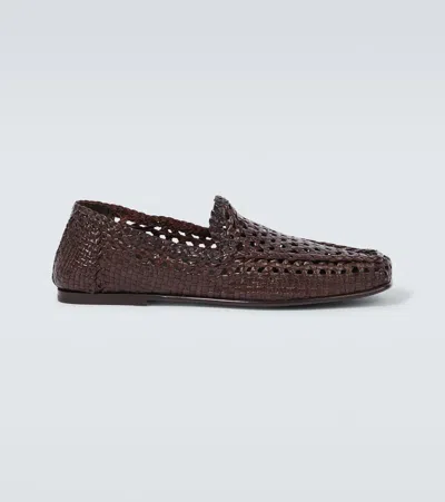 Dolce & Gabbana Driver Woven Leather Loafers In Brown
