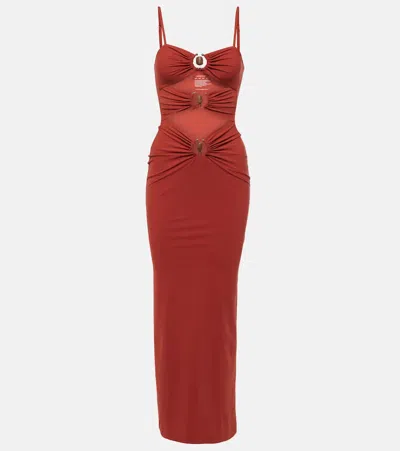 Christopher Esber Crystal Orbit Gathered Cutout Maxi Dress In Red