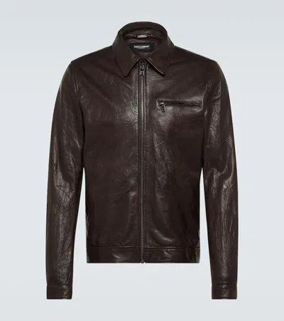 Dolce & Gabbana Leather Jacket In Brown