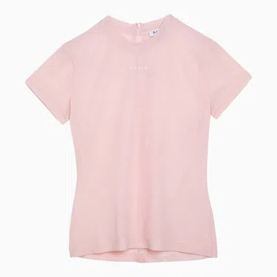 Alaïa Alaia Pink Semi-transparent T-shirt With Logo Women