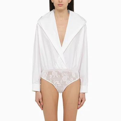 Alaïa Hooded Cotton Bodysuit In White