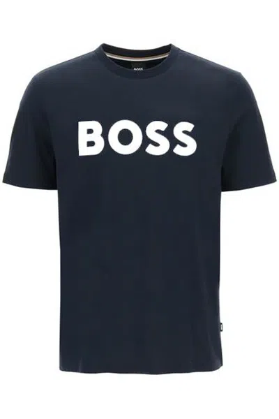 Hugo Boss Boss Tiburt 354 Logo Print T-shirt Men In Blue